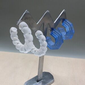 Vintage frosted lucite rope twist hoops, Alexa earrings trendy statement look.